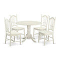 East West Furniture DLDO5-WHI-W Dublin 5 Piece Room Set Includes a Round Kitchen Table with Dropleaf and 4 Dining Chairs, 42x42 Inch, Linen White