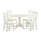 East West Furniture DLDO5-WHI-W Dublin 5 Piece Room Set Includes a Round Kitchen Table with Dropleaf and 4 Dining Chairs, 42x42 Inch, Linen White