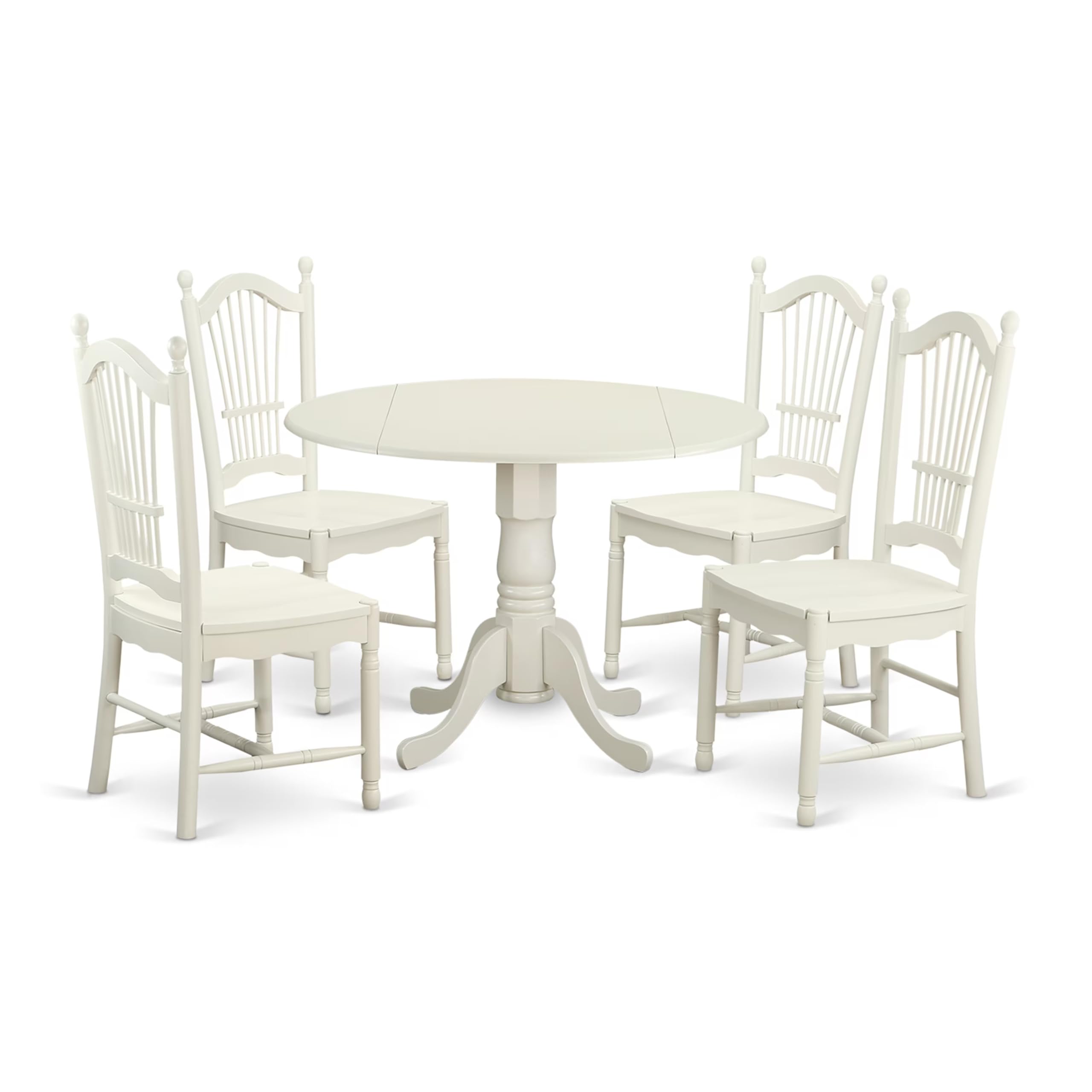 East West Furniture DLDO5-WHI-W Dublin 5 Piece Room Set Includes a Round Kitchen Table with Dropleaf and 4 Dining Chairs, 42x42 Inch, Linen White