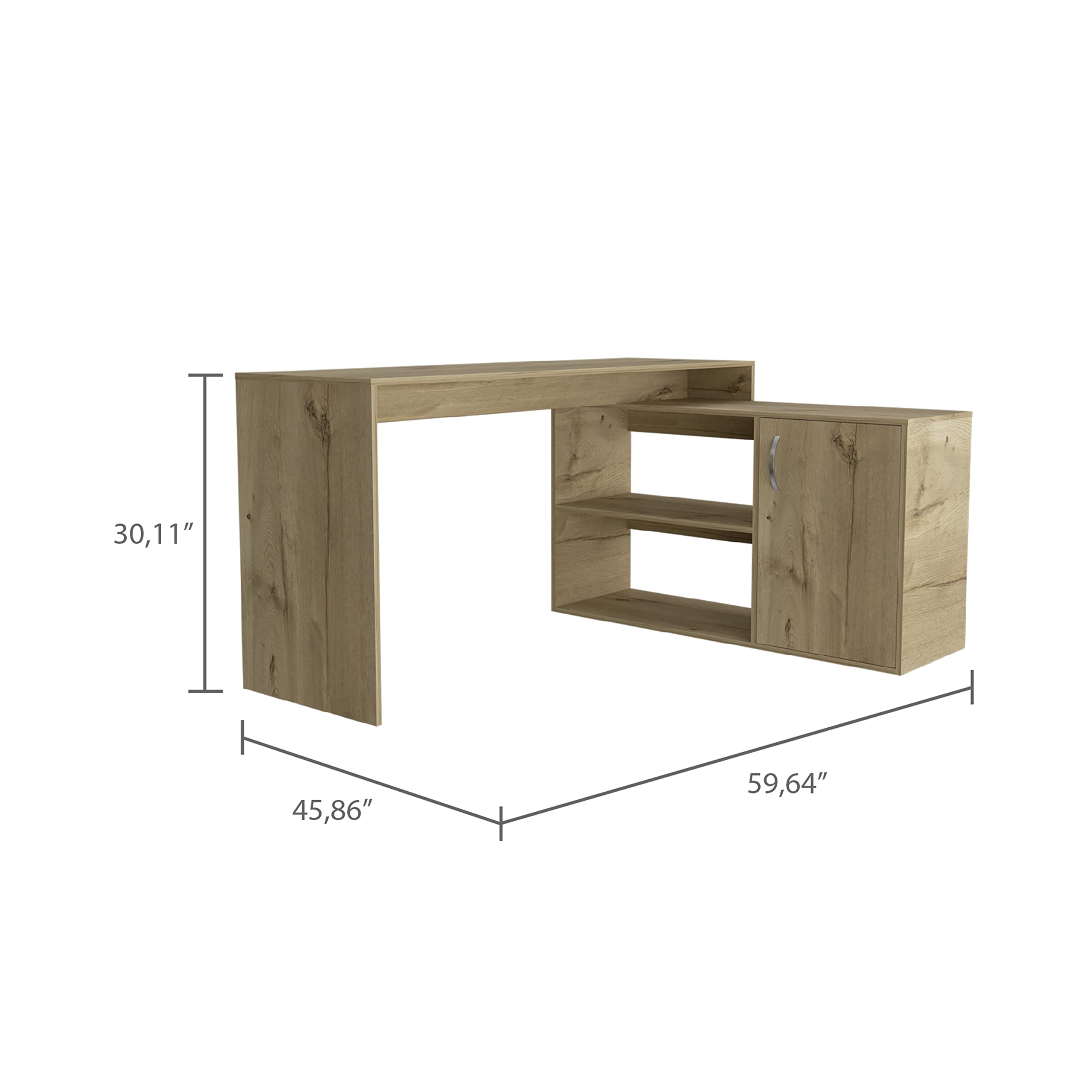 DEPOT E-SHOP Boston L-Shaped Desk, Single Door Cabinet, 2 Open Shelves, 2 Interior Shelves, Light Oak