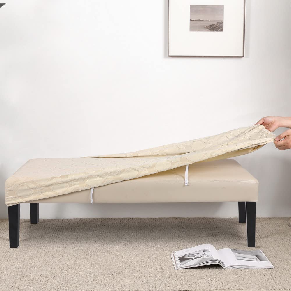 Searchi Dining Bench Cover, Stretch Washable Upholstered Bench Slipcover, Jacquard Bench Seat Protector, Rectangle Bench Covers