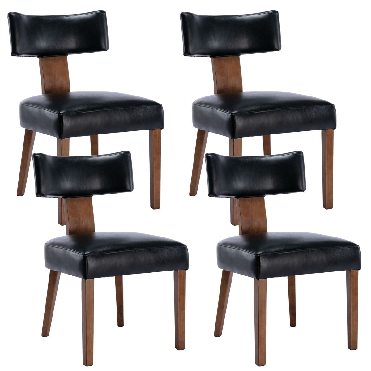 Hny Mid Century Modern Dining Chairs Set Of 4, Farmhouse Pu Leather Upholstered Accent Chair Curved Backrest Kitchen Chairs, Wit