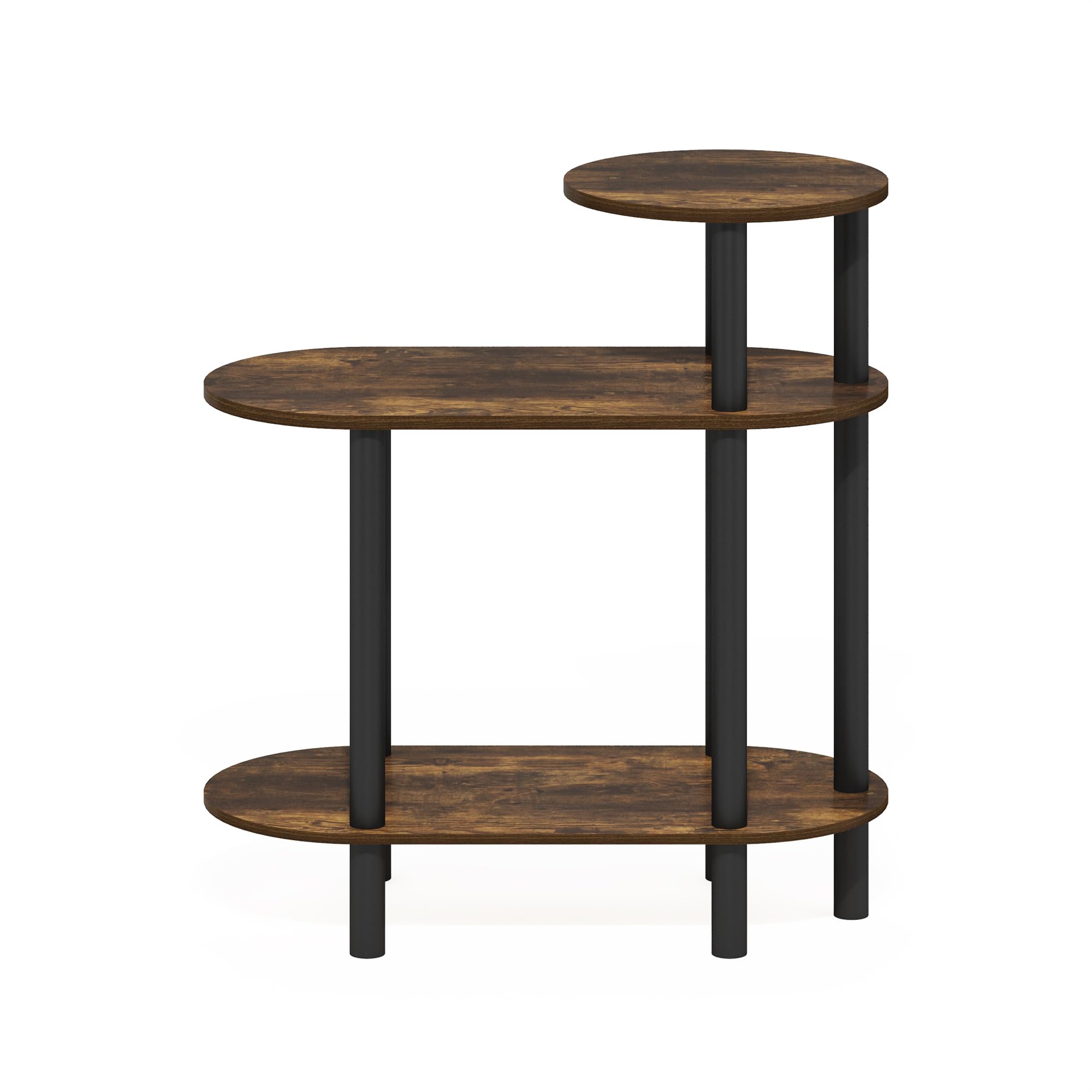 Furinno Turn-N-Tube 3-Tier Oval Sofa Side Table, End Table with Open Shelves, Amber Pine/Black