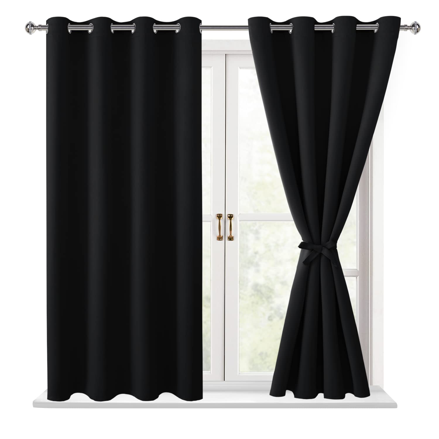 Hiasan Blackout Curtains For Bedroom, 52 X 54 Inches Long - Thermal Insulated & Light Blocking Window Curtains For Living Room/Kids Room, 2 Drape Panels Sewn With Tiebacks, Camel