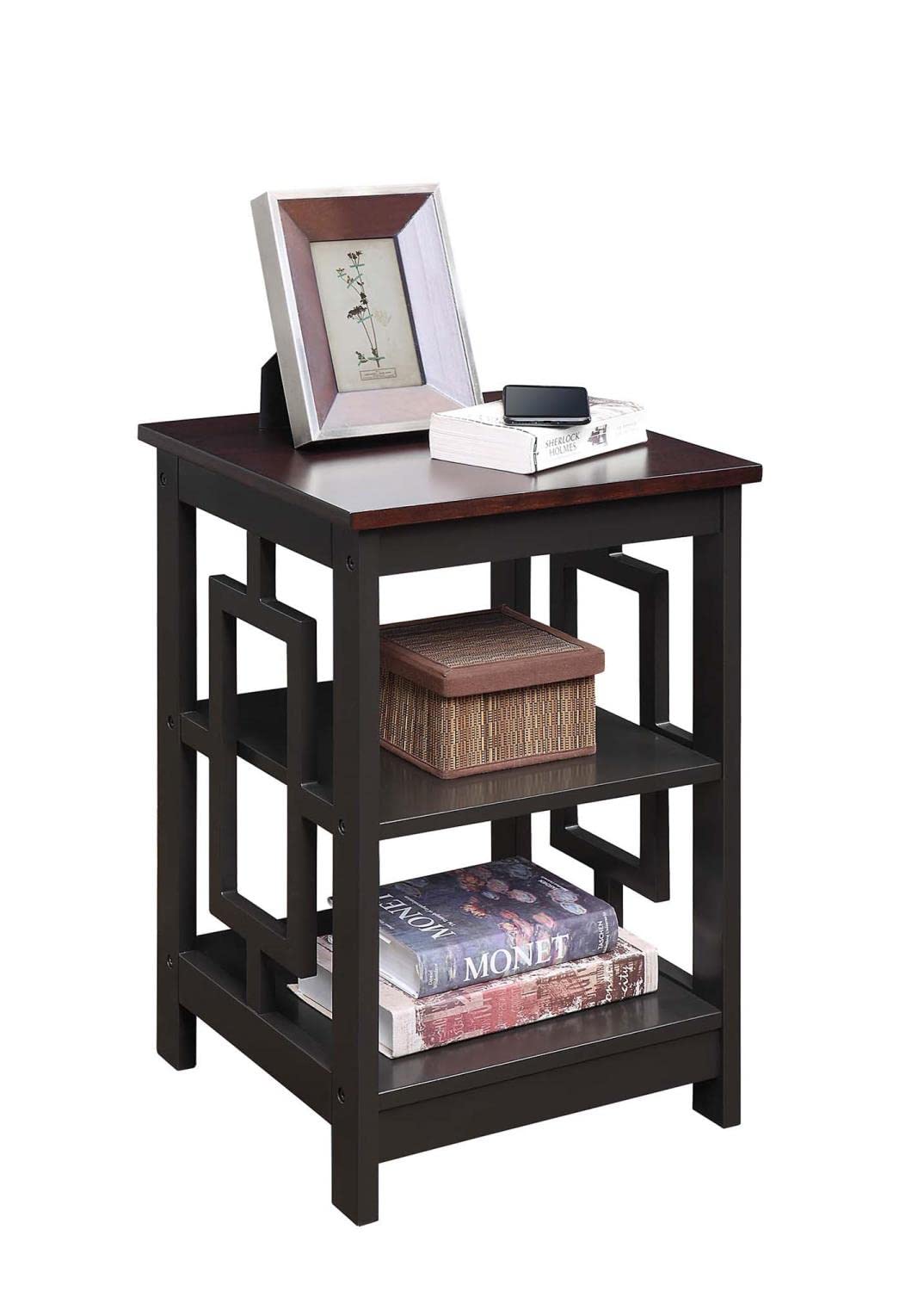 Convenience Concepts Town Square End Table with Shelves, 15.75&quot;L x 15.75&quot;W x 23.5&quot;H, Espresso
