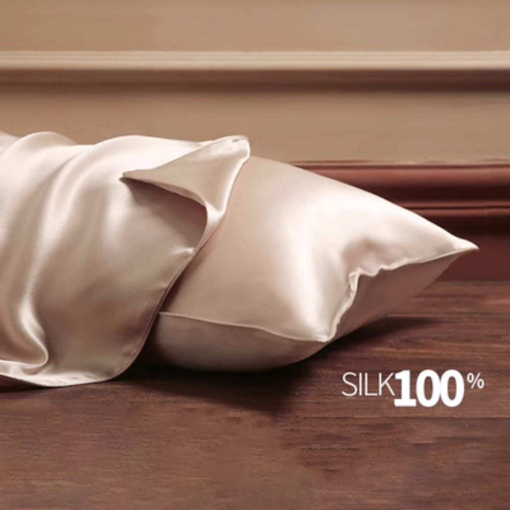 Beige Silk Pillow Cases Queen, 100% Mulberry Silk Pillowcase For Hair And Skin Made In Usa, 22 Momme Silk Pillow Cover With Zipp