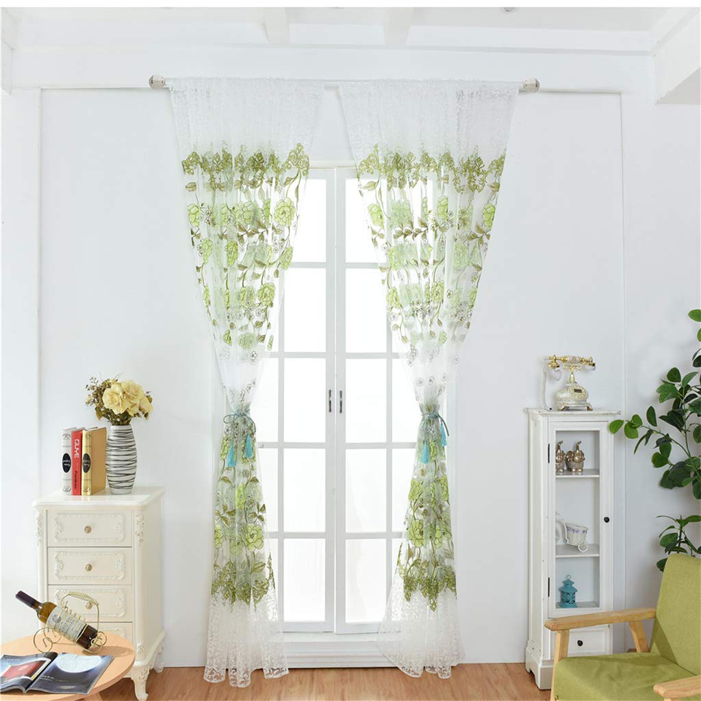 MYADDICTION Offset Printed Voile Slot Top Panel Tulle Window Blinds Green100x270cm | Home & Garden | Window Treatments & Hardwa