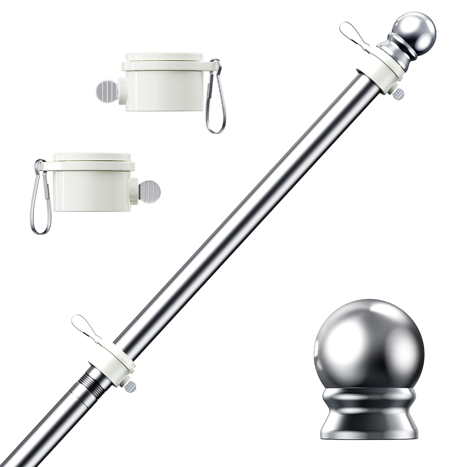 Phitric 5 Ft Flag Pole, Tangle Free Spinning Stainless Steel Weather Resistant Rustproof Flagpole Suitable For 3X5 Sports Fan Ou