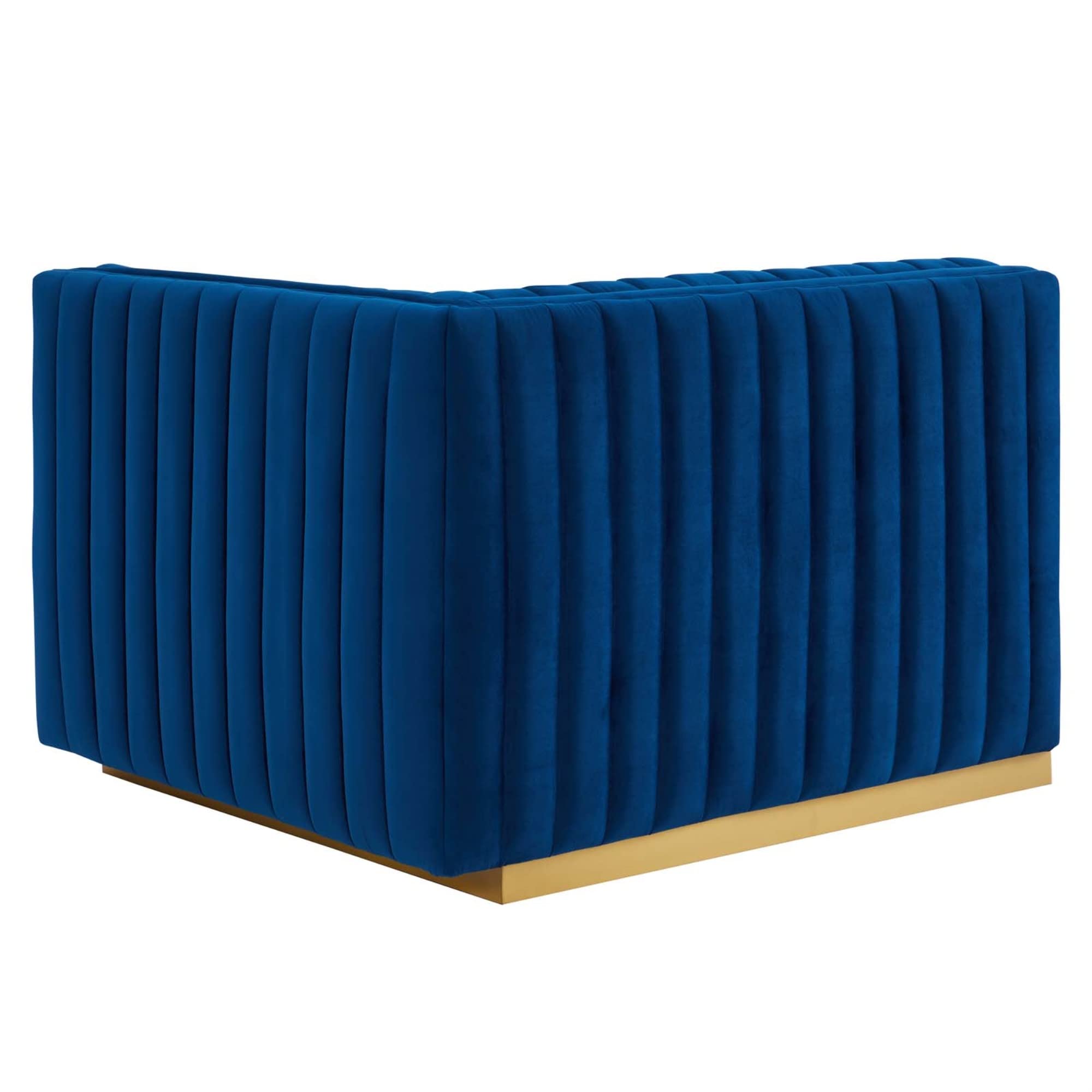Modway Conjure Channel Tufted Performance Velvet Right-Arm Chair in Gold/Navy