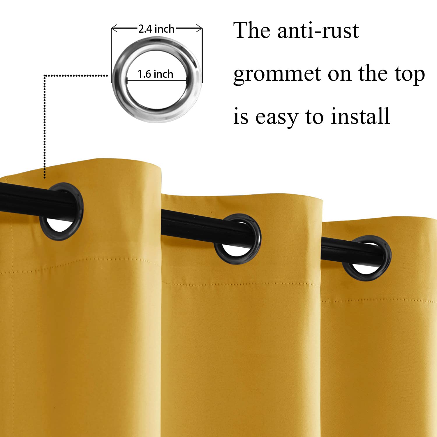 Jiuzhen Blackout Curtains With Tiebacks - Thermal Insulated, Light Blocking And Noise Reducing Grommet Curtain Drapes For Bedroom And Living Room, Set Of 2 Panels, Yellow, 52 X 63 Inch Length