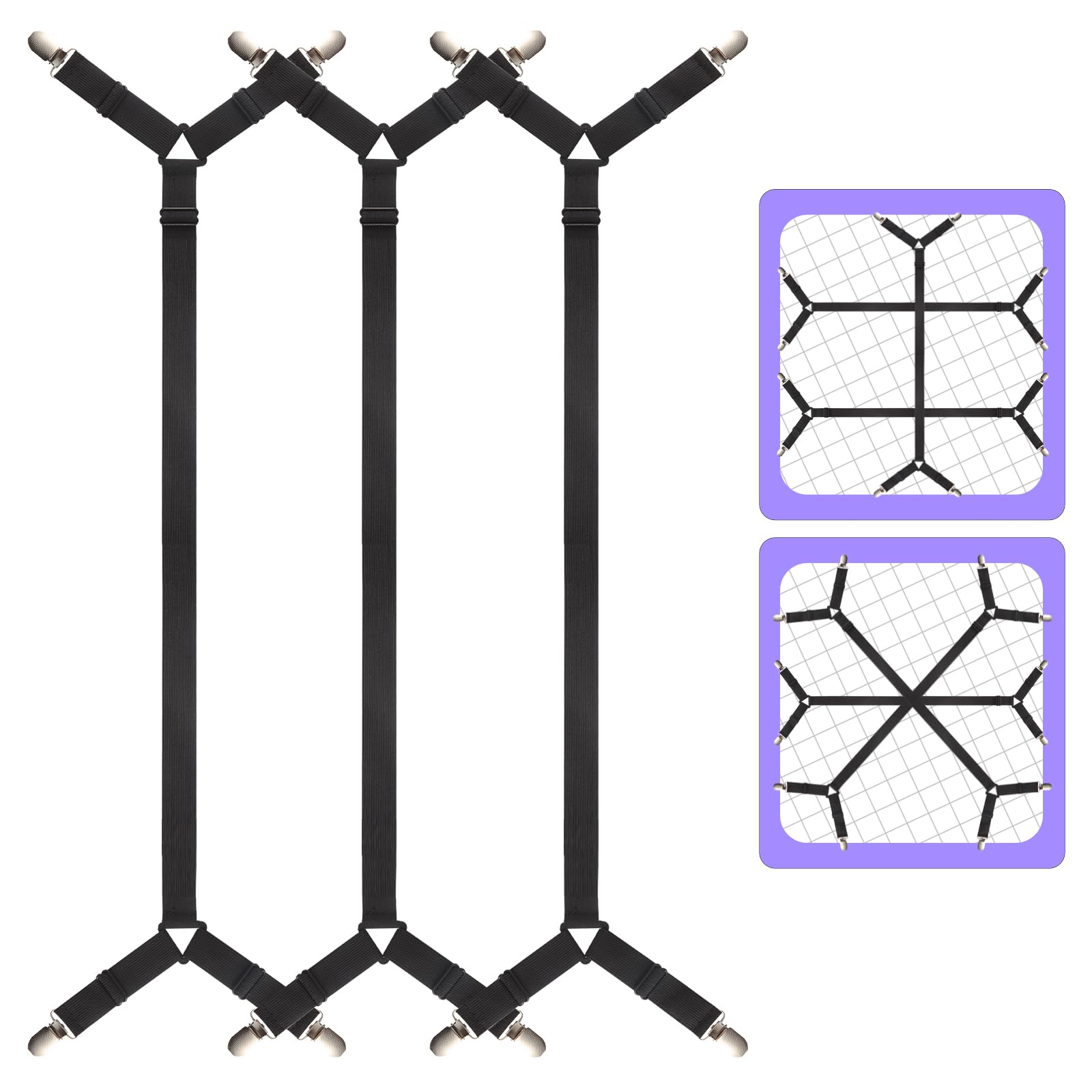 Luyena Bed Sheet Straps,3 Pcs Secure And Sheet Holder Straps For Full Size Bed,Adjustable Crisscross Fitted Sheet Clips,Keep You