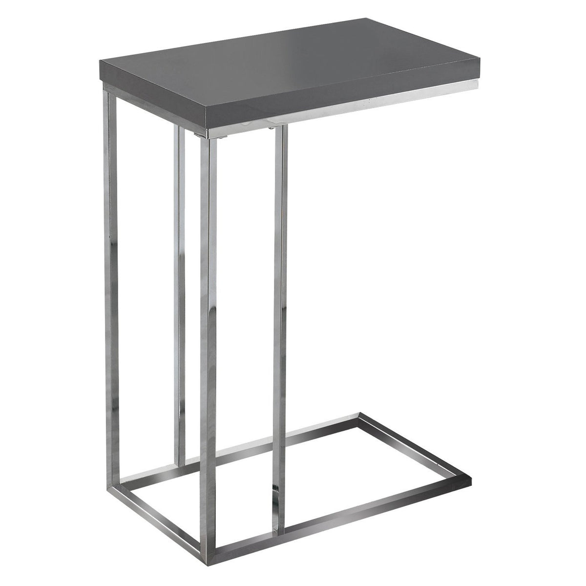 Monarch Specialties 3030, C-shaped, End, Side, Snack, Living Room, Bedroom, Laminate, Glossy Grey, Contemporary, Modern Accent Table Chrome Metal, 10.25' L x 18.25' W x 25.25' H