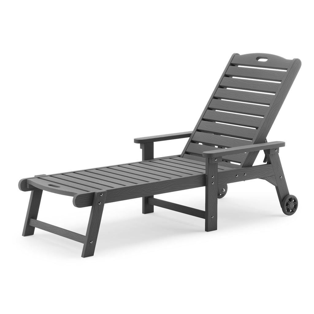 Lue Bona Outdoor Chaise Lounge, Hdps Material, 3-Year Warranty, Patio Lounge Chair With Adjustable Backrest, Resin Pool Lounge Chairs With Wheels For Outside, Poolside, Backyard, Garden, Dark Gray