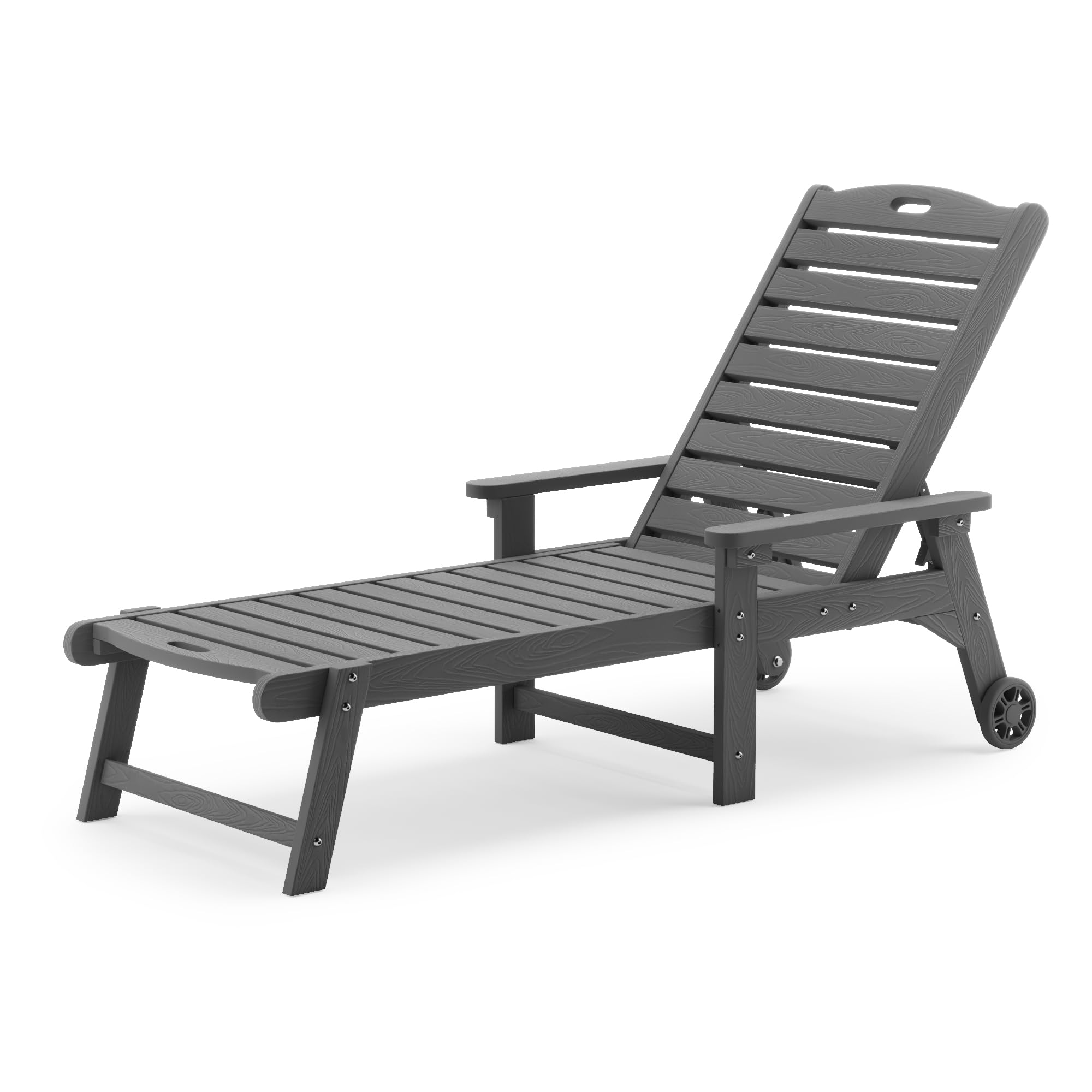 Lue Bona Outdoor Chaise Lounge, Hdps Material, 3-Year Warranty, Patio Lounge Chair With Adjustable Backrest, Resin Pool Lounge Chairs With Wheels For Outside, Poolside, Backyard, Garden, Dark Gray