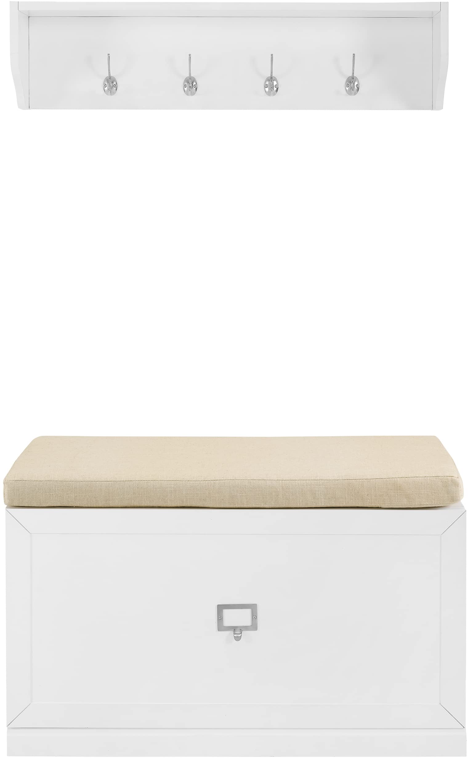 Crosley Furniture Harper 2-Piece Entryway Set With Shoe Rack Storage Bench And Wall Shelf With Coat Hooks, White