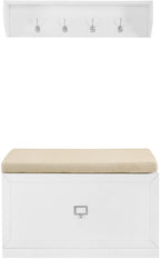 Crosley Furniture Harper 2-Piece Entryway Set With Shoe Rack Storage Bench And Wall Shelf With Coat Hooks, White