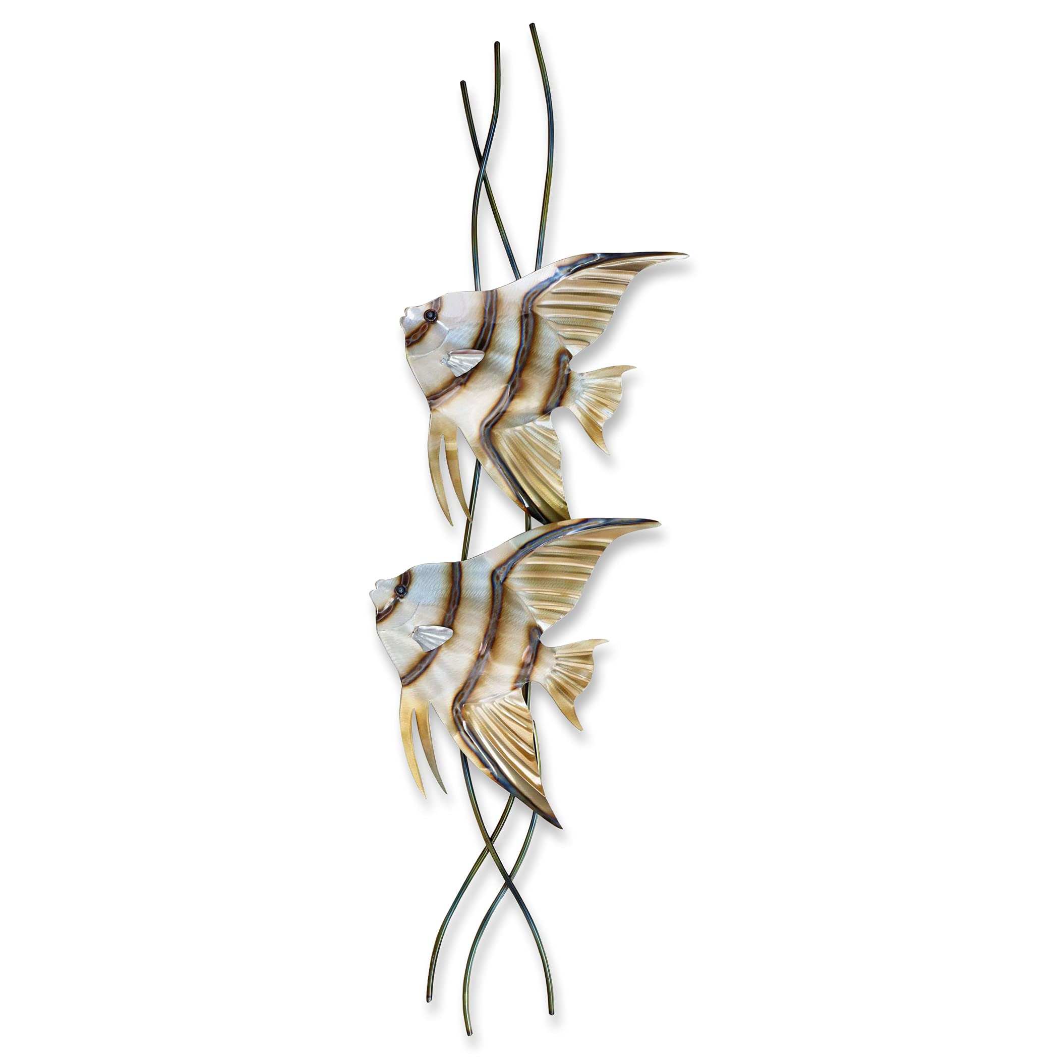 T.I. Design Angelfish Pair Vertical Facing Left Contemporary Coastal Metal Wall Decor