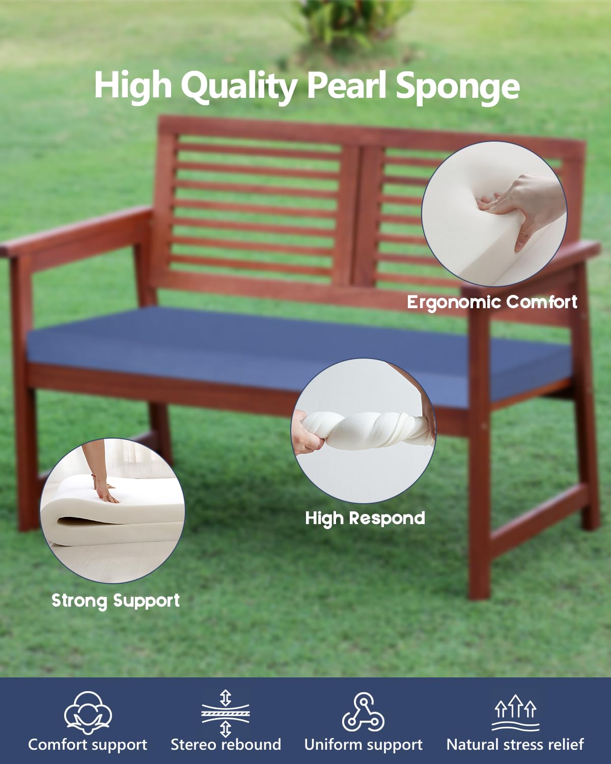 Outdoor Bench Cushion 32X16X2 Inch, Waterproof Seat Cushions With Bottom Anti-Slip Bead, High Respond Cushion For Bench, Outdoor