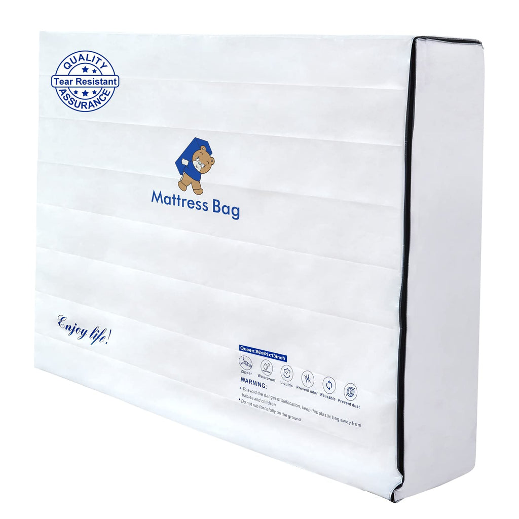 Excibubblebearbb Mattress Bags For Moving And Storage,6 Mil Waterproof Zippered Mattress Bag Queen Size, Extra Thick Tear & Punc