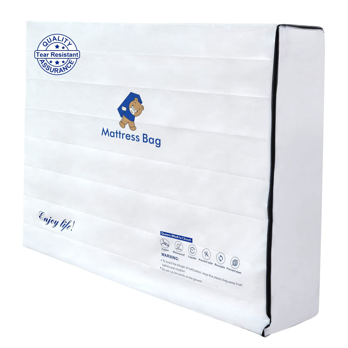 Excibubblebearbb Mattress Bags For Moving And Storage,6 Mil Waterproof Zippered Mattress Bag Queen Size, Extra Thick Tear & Punc