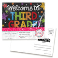 Welcome To 3Rd Grade Colorful Chalkboard Themed Blank Postcards For Teachers To Send To Students, 4'X6' Fill In Notecards By A