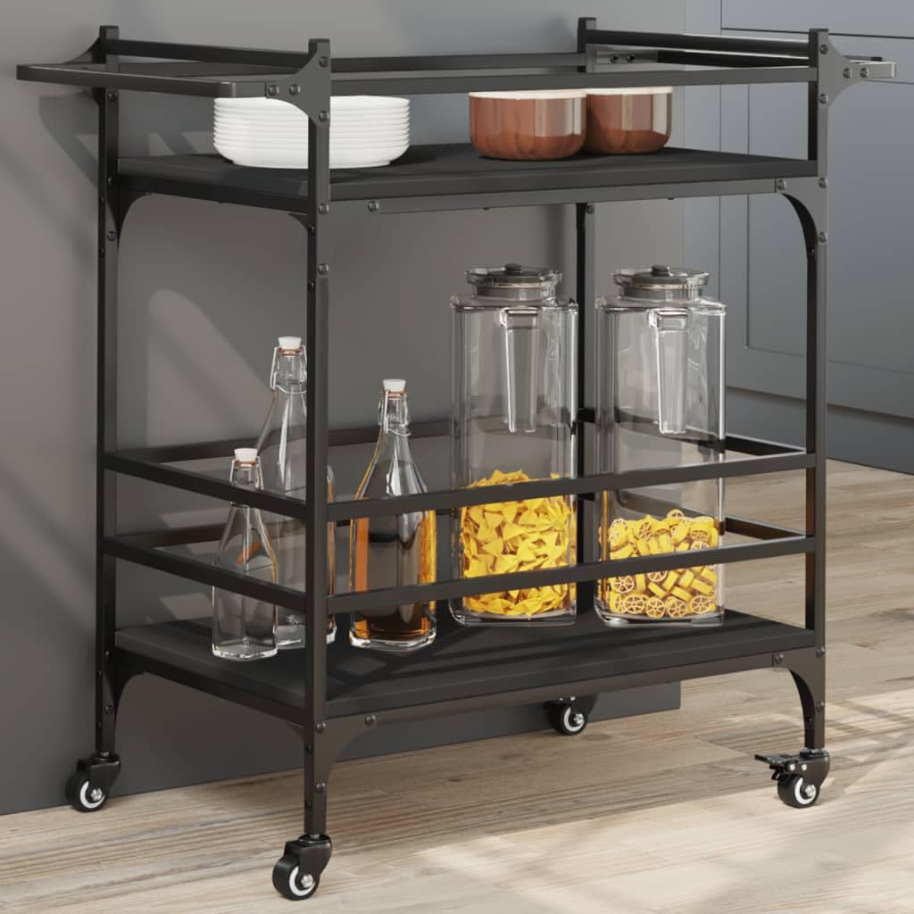 vidaXL Kitchen Trolley in Black - Engineered Wood & Steel Frame, Mobile Storage Cart with Wheels, Versatile Organizer for Home