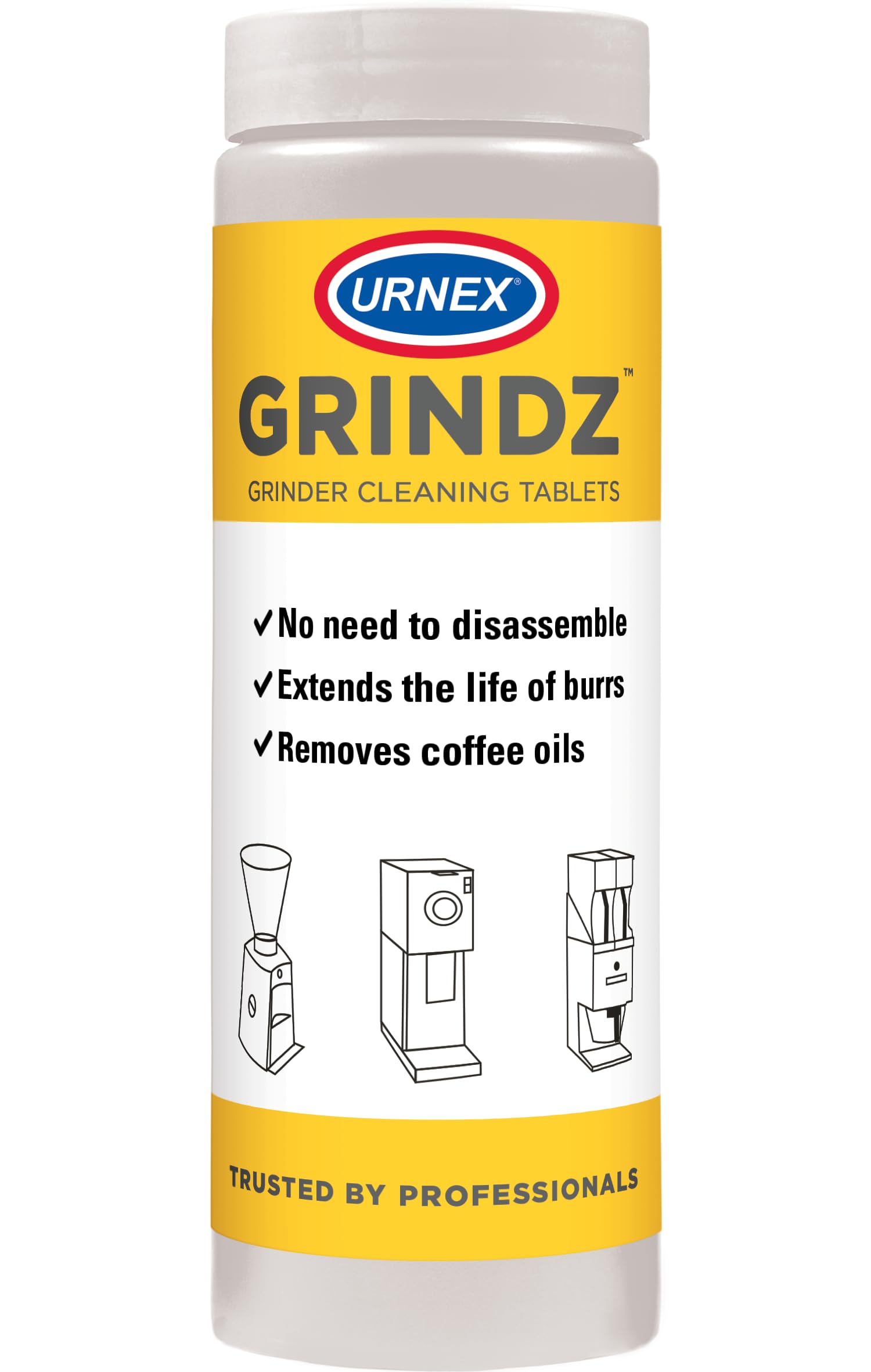 Urnex Grindz Professional Coffee Grinder Cleaning Tablets - 430 Grams - All Natural Food Safe Gluten Free - Cleans Burr and Casi