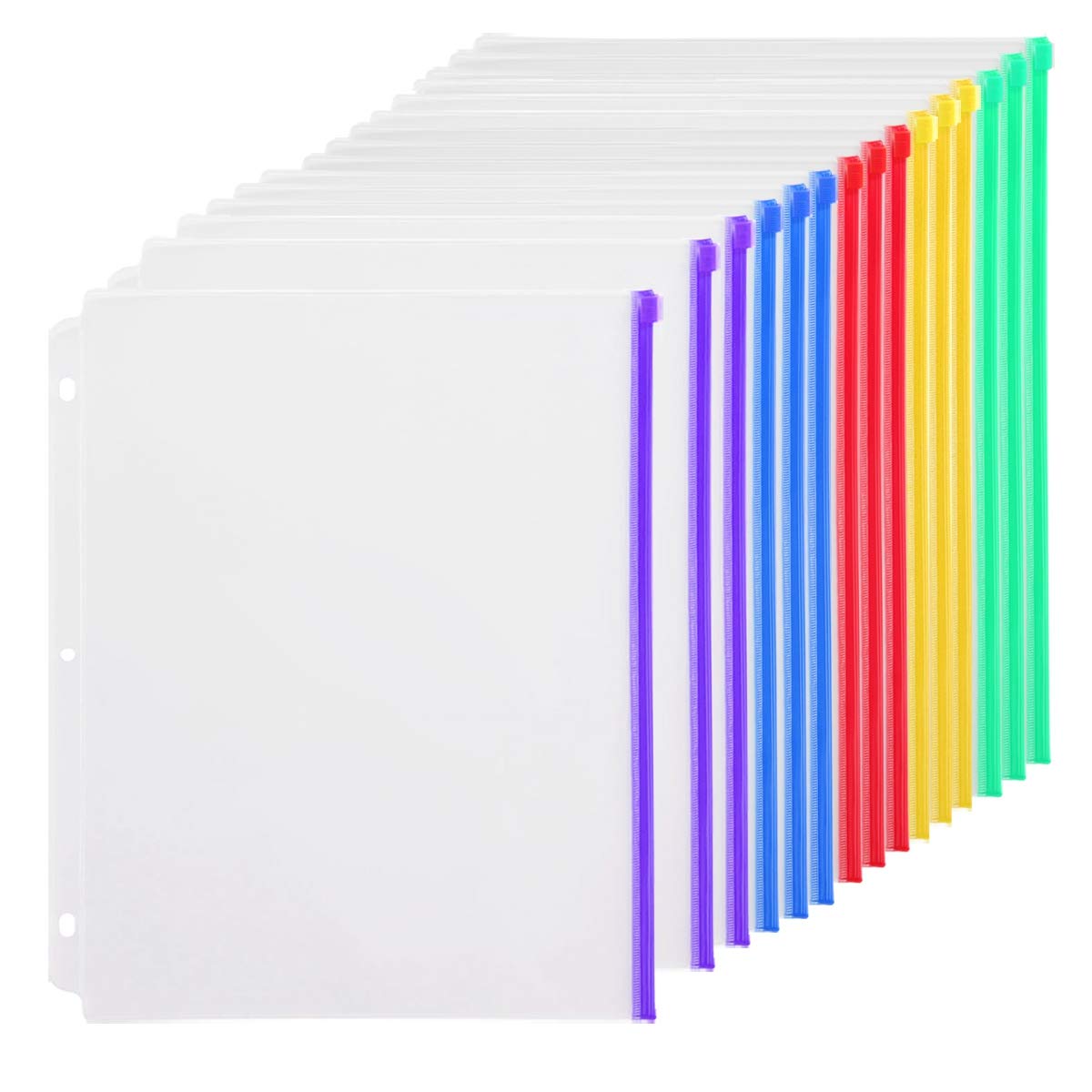 Yoeejob 3 Holes Clear Zipper Binder Pocket Insert Pages Letter Size, 8 1/2 X 11 Loose Leaf Binder Filing Storage Bags 15 Per Pac