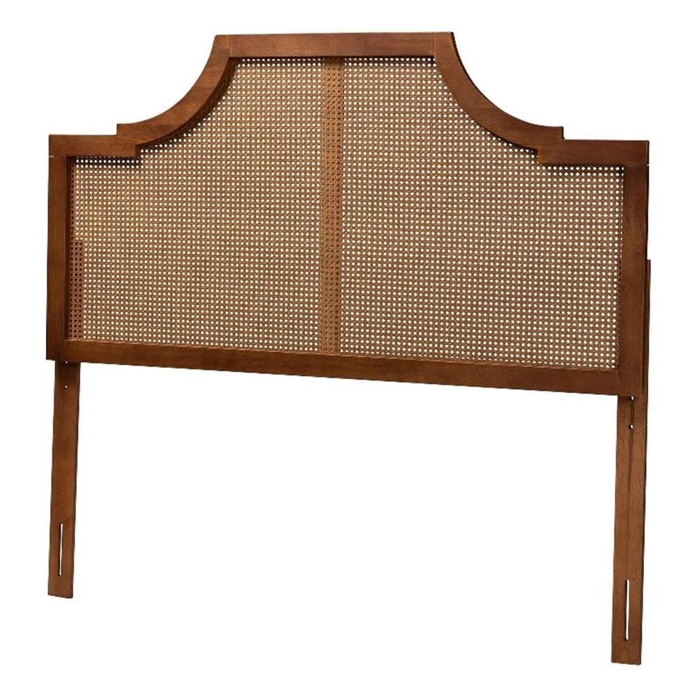 Baxton Studio Risha Mid-Century Modern Ash Walnut Finished Wood and Rattan Queen Size Headboard