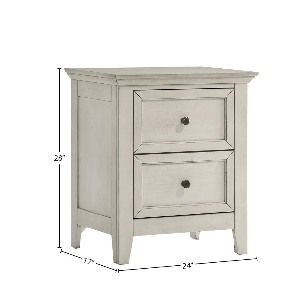 Carefree Home Furnishings San Mateo Youth Nightstand, 2 Drawer Bedside Table, Rustic White