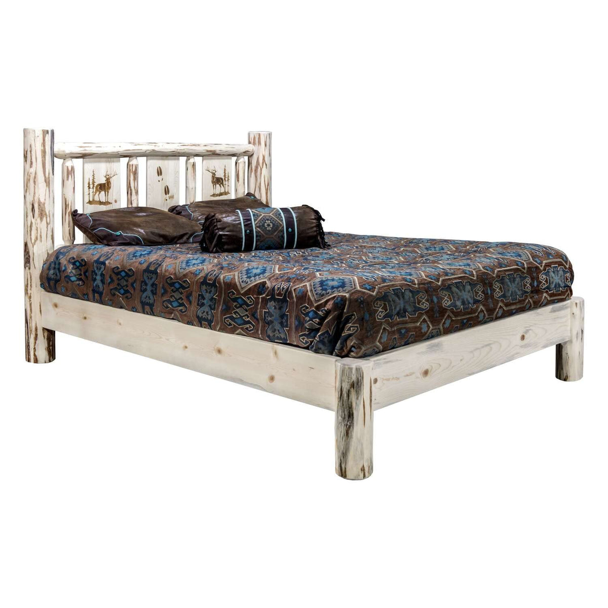 Montana Woodworks Elk Design Engraved Platform Bed in Natural Finish (Twin: 81 in. L x 46 in. W x 47 in. H (192 lbs.))