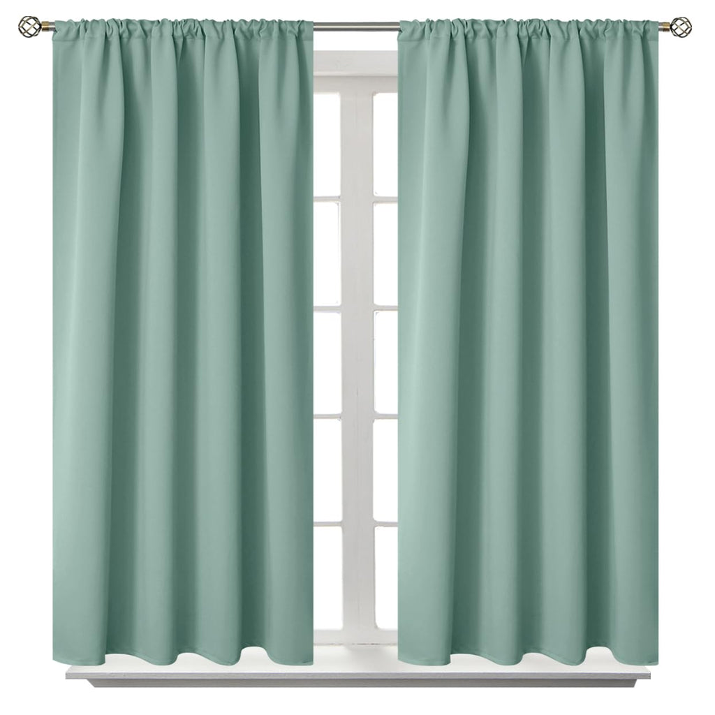 Bgment Light Sage Blackout Curtains 40 Inches Length For Bedroom Kitchen - Rod Pocket Thermal Insulated Drapes For Short Window Cafe Decorative Privacy, 42 X 40 Inch, 2 Panels