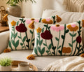 Jutiepie Flowered Handloom Brown & Cream Cotton Cushion Cover With Tassel | Sofa, Diwan, Bedroom, Living Room | Rectangle Throw