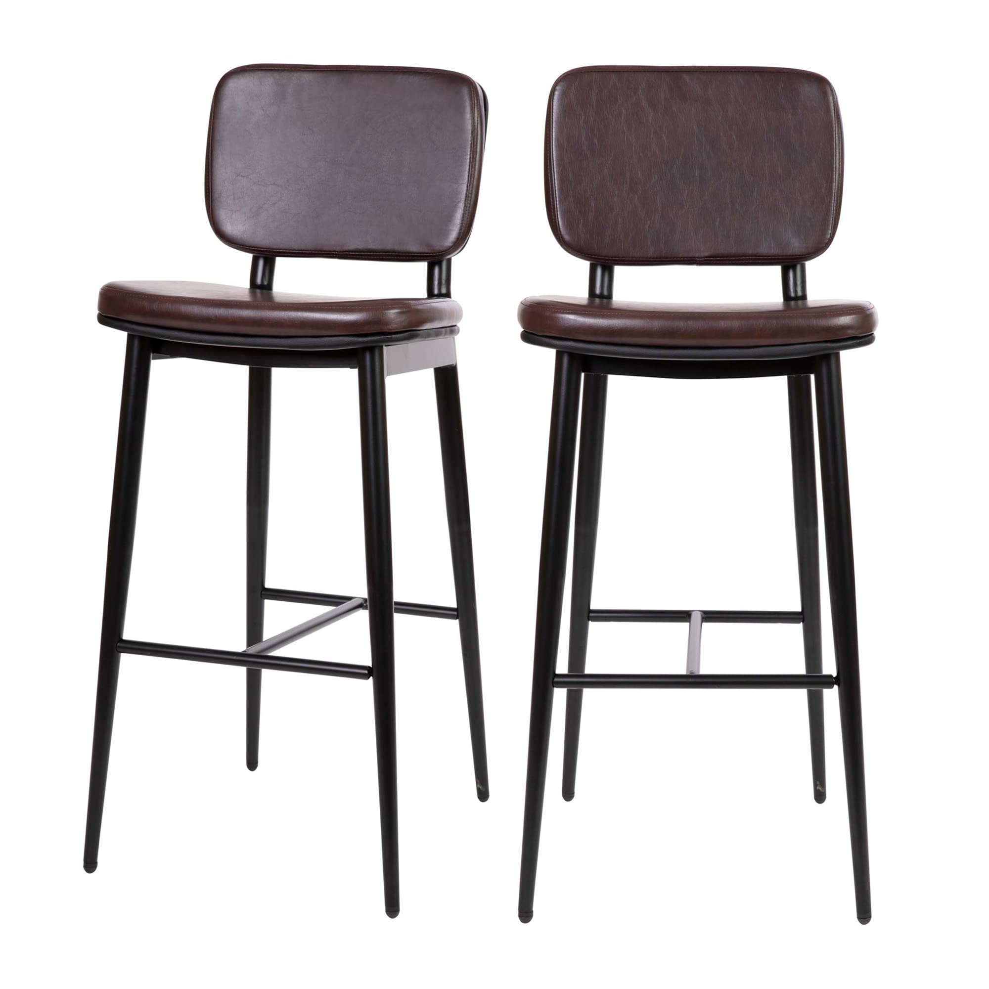 Flash Furniture Kenzie Commercial Grade Mid-Back Barstools - Brown LeatherSoft Upholstery - Black Iron Frame with Integrated Footrest - Set of 2