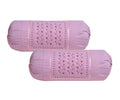 Rj Products  Cotton Embroidered Bolster Covers Pink  Set Of 2