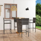 vidaXL 5-Piece Patio Bar Set in Gray - Weather-Resistant PE Rattan and Powder-Coated Steel Frame with Acacia Wood Tabletop - Easy to Assemble