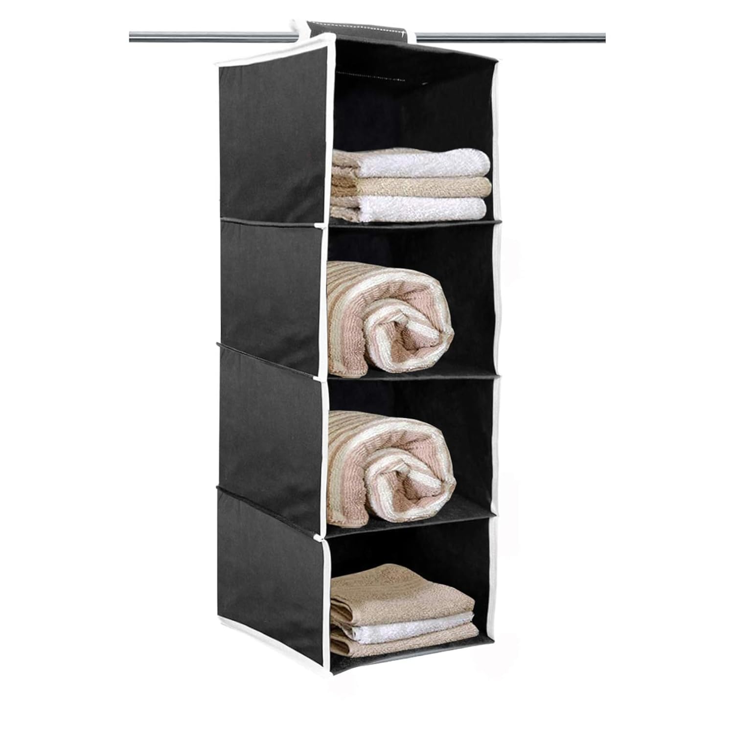 4Shelf Hanging Closet Organiser, Black, 80X31X25 Cm