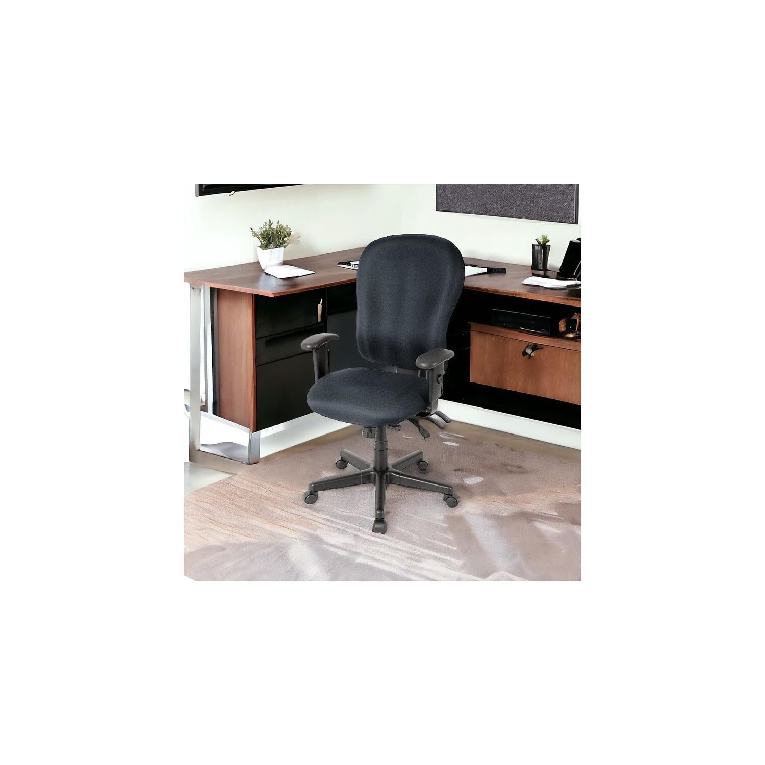 HomeRoots Charcoal Fabric Seat Swivel Adjustable Task Chair Fabric Back Plastic Frame