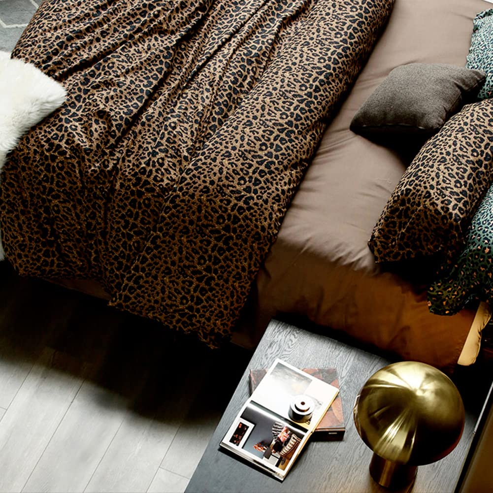 Mixinni Leopard Print Duvet Cover King Size Long Staple Cotton Bedding Set With Zipper Closure Ties, Perfect For Man And Woman,