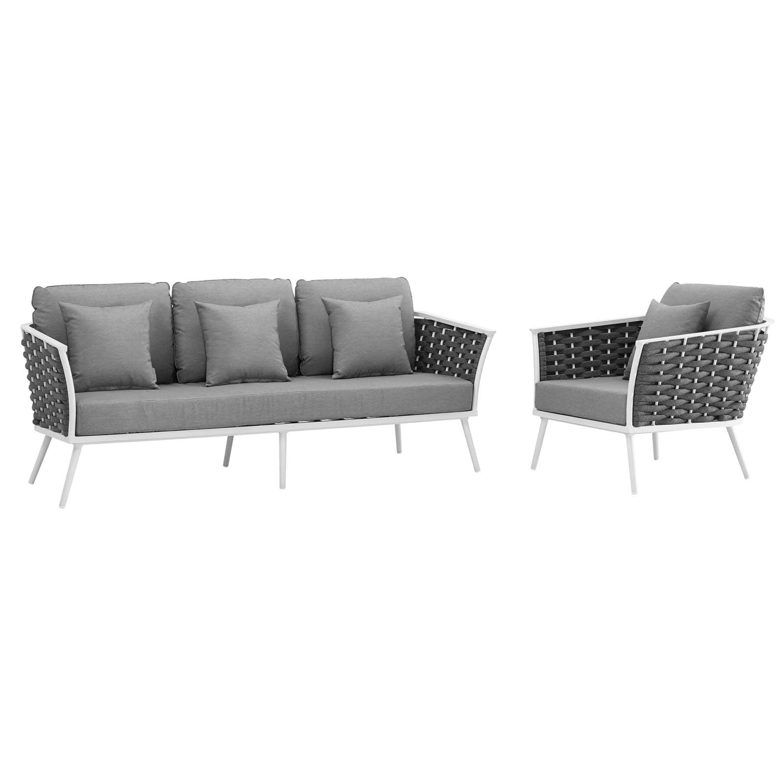 Modway Stance Outdoor Patio Aluminum, Sofa And Armchair, White Gray