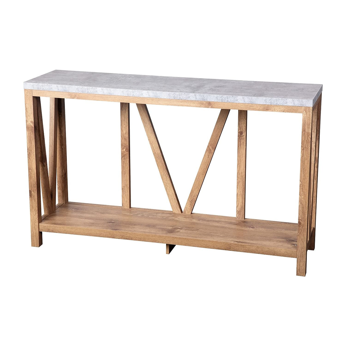 Flash Furniture Charlotte Farmhouse 2-Tier Console Table - Warm Oak Finish Engineered Wood Frame - Concrete Finish Tabletop - For Entryway or Living Room