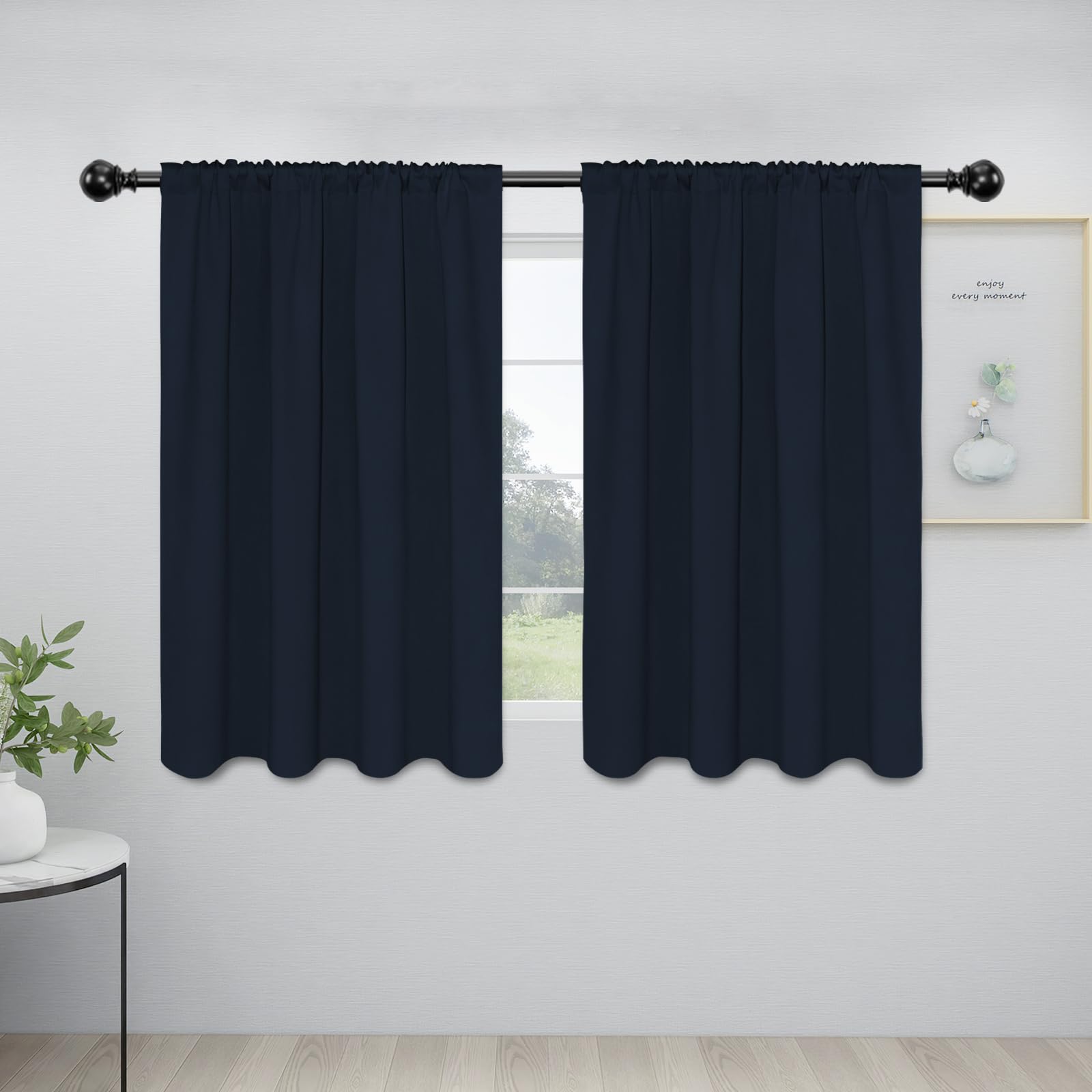 Easy-Going Rod Pocket Blackout Curtains For Bedroom, Room Darkening Window Curtains For Living Room, Thermal Insulated Noise Reduction Solid Window Drapes, 2 Panels(42X45 In, Navy)