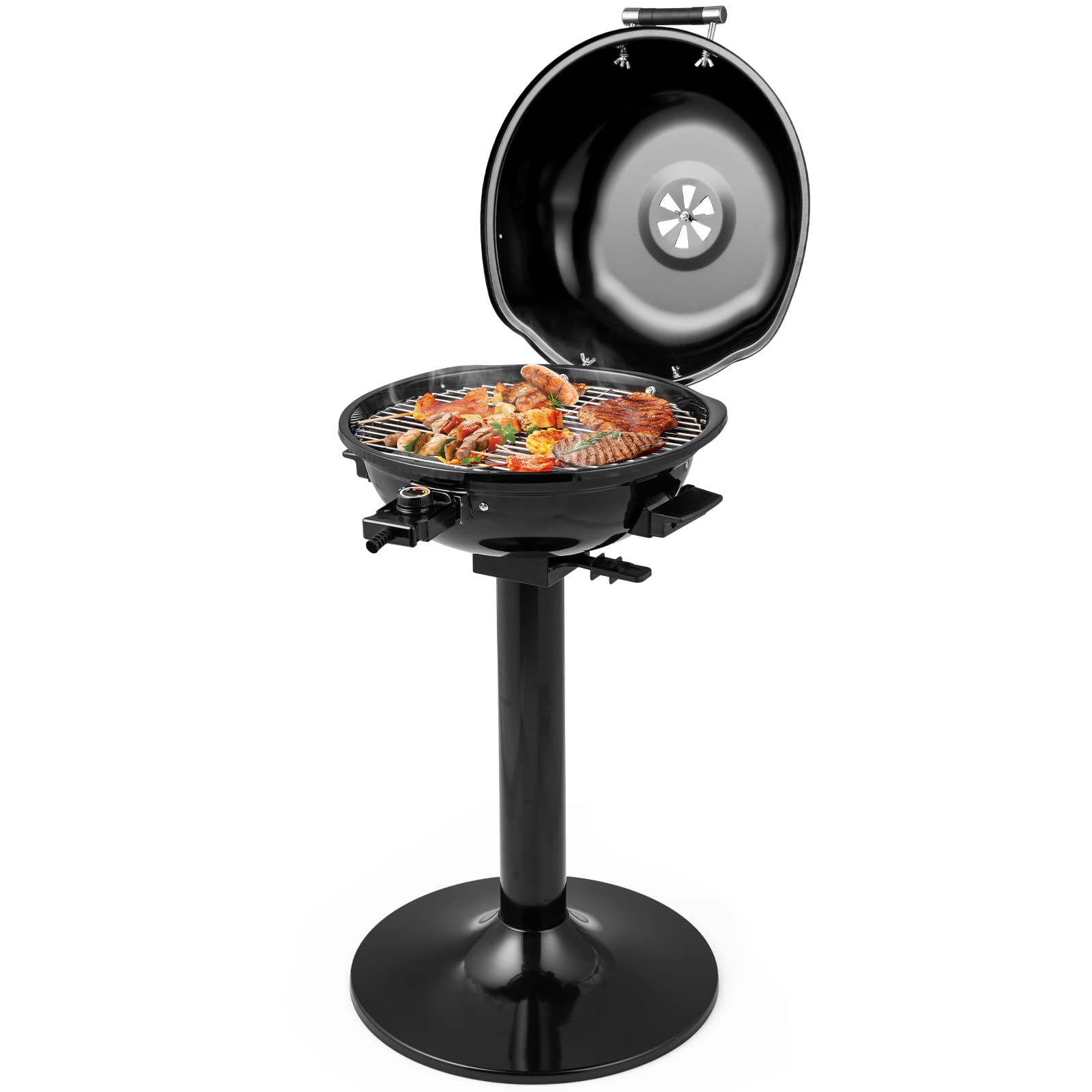 Oralner Electric Grill Outdoor/Indoor, 15-Serving Electric Barbecue Grill W/Round Lid, Removable Non-Stick Grilling Rack, Oil Dr