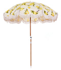Business & Pleasure Co. Holiday Umbrella - Boho Beach Umbrella With White Fringe, Upf 50+, 1' Tilting Wood Pole, 5 X 6.5, Vinta