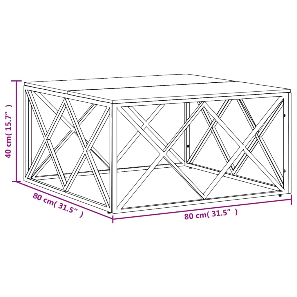 vidaXL Square Coffee Table - Acacia Wood Top, Stainless-Steel Frame, Spacious Surface, Modern Living Room Furniture Accent Piece