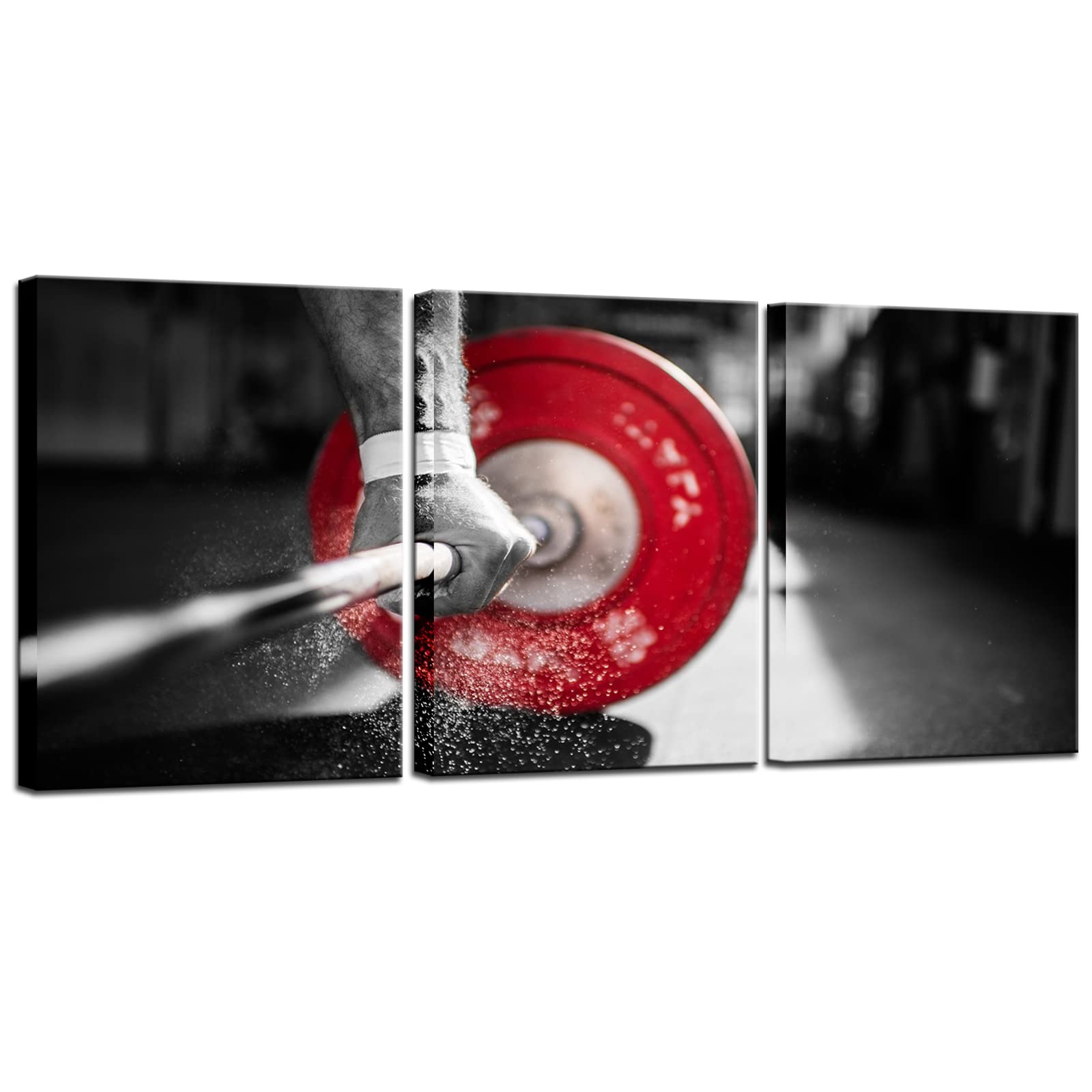3 Piece Black and Red Canvas Wall Art Weightlifting Pictures Painting Gym Training Poster Prints on Canvas Art for Bedroom Bathr