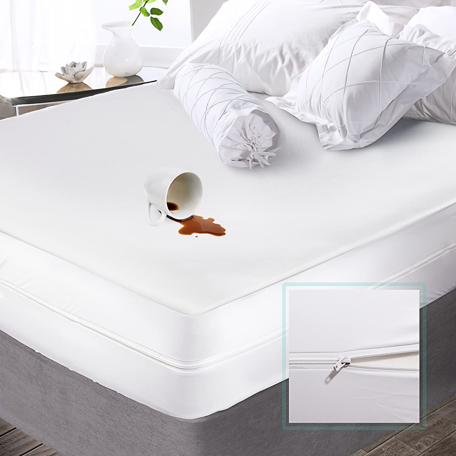 Nestl Premium Microfiber Zippered Mattress Encasement - Waterproof Queen Mattress Protector - Fits 15 Inches Deep - Queen