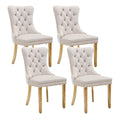 Shenyon Beige Velvet Dining Chairs Set Of 4, Upholstered Dining Room Chairs With Back Ring Pull Trim And Golden Stainless Steel