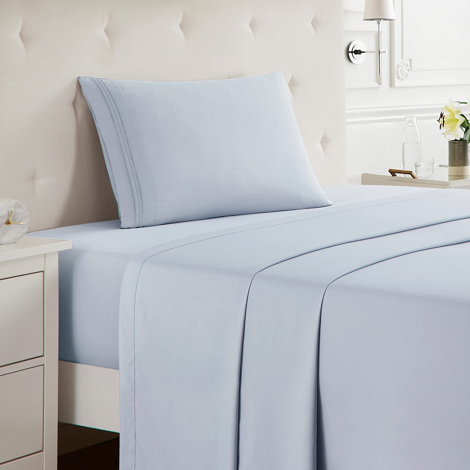 Nestl Extra Deep Pocket Fitted Sheet - 4 Piece Sheet Set - Super Deep Pocket - Ultra Deep Pocket Sheets - Deep Fitted Sheets Set - 54 X 75 Inches - Extra Deep Pocket Full Size Sheets - Ice Blue