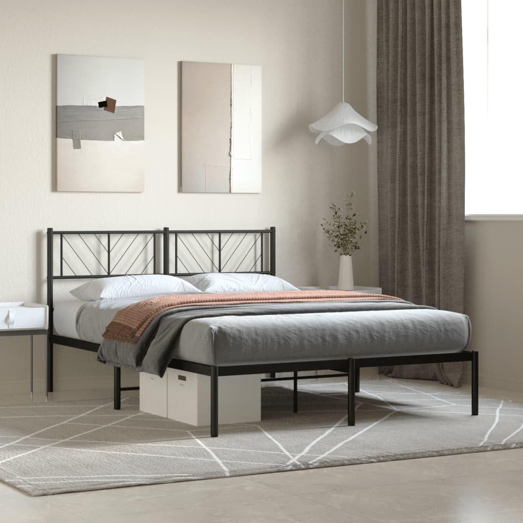 vidaXL Black Metal Bed Frame - Robust Powder-Coated Steel Structure with Extra Underbed Storage and Comfort Headboard